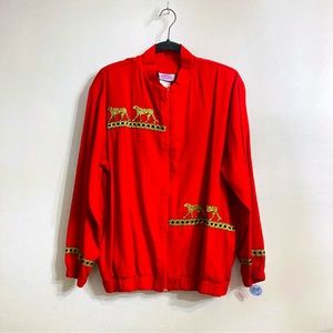 Retro Red & Gold Jaguar Oversized Jacket Med